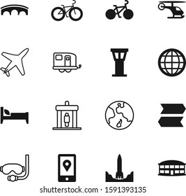 travel vector icon set such as: trailers, rocket, gate, ocean, hotel, street, network, 3d, sphere, arrow, way, mattress, bus, dive, direction, relax, circle, bed, ship, digital, startup, detector