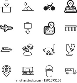travel vector icon set such as: bicycle, pot, direction, structure, camp, natural, internet, equipment, rest, knowledge, coast, image, container, food, building, peak, bus, up, rail, frame, logo