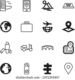 travel vector icon set such as: mobile, voyage, walking, set, speed, things, rest, communication, nature, empty, mountain, message, door, motorcycle, construction, flight, vehicle, geo, male, extreme