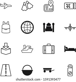 travel vector icon set such as: diver, avenue, marine, water, shadow, student, health, up, wing, find, school, place, heat, beach, flippers, icons, yacht, backpack, landmark, job, passenger, baggage