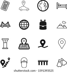 travel vector icon set such as: hobbies, mountains, sleep, sun, ocean, airport, flipper, pictogram, rock, person, hill, hostel, swim, color, cauldron, float, flight, cartography, comfortable, extreme