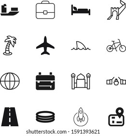 travel vector icon set such as: flight, backpack, office, relax, person, linear, blue, baggage, space, islamic, schoolbag, fun, fire, fantasy, cartoon, aircraft, science, luggage, tree, career