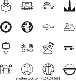 travel vector icon set such as: marker, logo, tag, plane, rest, mosque, sport, seascape, driving, tourist, carriage, island, trunk, arrow, aircraft, start, kit, sand, culture, trailer, minaret