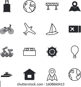 travel vector icon set such as: surfing, exploration, suitcase, nautical, wing, ufos, interface, device, photography, cloud, yacht, fit, positioning, control, aviation, wooden, entrance, day, bubble