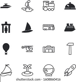 travel vector icon set such as: surfing, distance, mobile, bag, electric, position, helmet, helicopter, train, handle, customs, conceptual, hiking, jet, sailboat, truck, windsurfing, fishing, hike