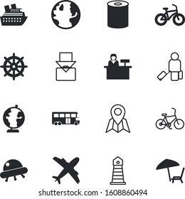 travel vector icon set such as: table, pin, mountain, cans, lounger, home, intercity, planning, education, urban, briefcase, ecology, product, relaxation, safety, spaceship, front, rest, day, woman