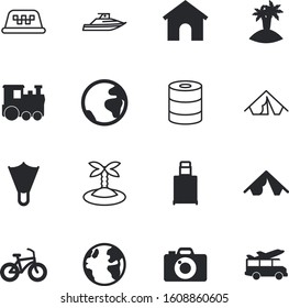 travel vector icon set such as: booking, entertainment, cruise, lens, bus, art, package, metro, biking, film, fashion, your, metal, optical, vessel, abstract, pair, used, driver, happy, railroad