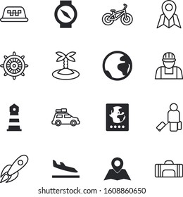 travel vector icon set such as: spaceship, arrivals, topography, vessel, product, departure, stylish, sand, airport, beam, taxi, automotive, estate, off, development, take, desert, safe, safety, tree