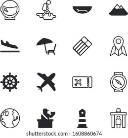 travel vector icon set such as: backpack, concert, east, float, building, shape, star, healthy, galaxy, point, ship, spaceman, sphere, scout, bubble, creative, sail, hat, globe, save, off, life
