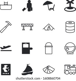 travel vector icon set such as: world, canopy, swimming, hat, cosmonaut, carry, desert, technology, voyage, vehicle, pin, sunbed, natural, lifestyle, roof, retro, table, cosmos, template, marquee