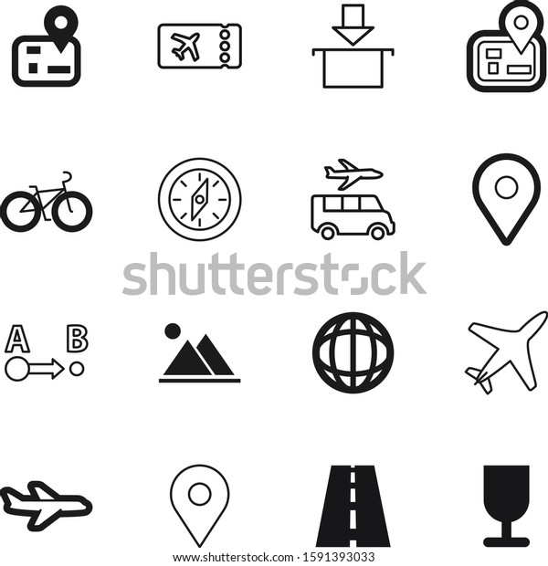 travel vector icon set such as: break, mountains,\
cargo, top, delivery, landscape, ride, path, logistics, stripe,\
network, health, speed, asphalt, water, bus, transfer, car, rock,\
outdoor, modern