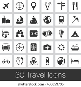 Travel vector icons set, modern solid symbol collection, pictogram pack isolated on gray