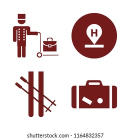 travel vector icons set. with suitcase, bellhop, skiing and hotel location in set