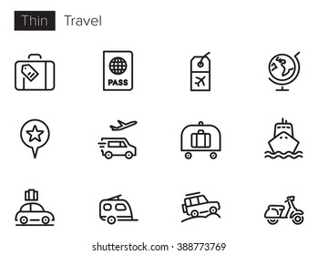 Travel vector icons set Thin line outline