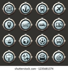 Travel vector icons in the stylish round buttons for mobile applications and web