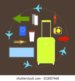 Travel - vector illustration. 	
Camera, airplane, suitcase