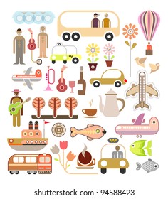 Travel - vector illustration. Collage, set of vector icons.