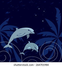 Travel Vector Illustration With Dolphins, Palms And Southern Cross