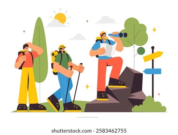 Travel Vector Illustration featuring Backpacking, Luggage, Maps, and Photo Cameras for Adventure, Tourism, and Exploration in a Flat Background