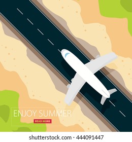 Travel vector illustration in a flat style.World travel banner.Air tourism.Summer holidays, vacation.