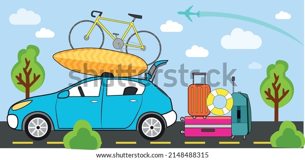travel\
vector illustration transporting travel equipment\
