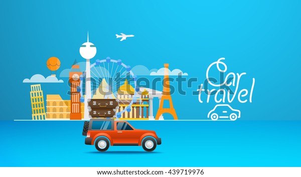 Travel vector illustration. Vacation design\
template. Car travel\
concept