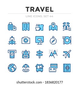 Travel vector line icons set. Thin line design. Outline graphic elements, simple stroke symbols. Travel icons