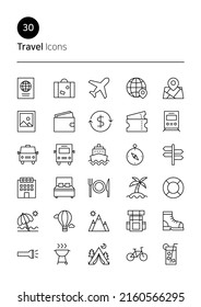 Travel vector line icons set.