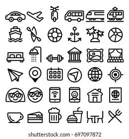 Travel vector line icons set, transport, holidays , entertainment minimalist design - big pack 