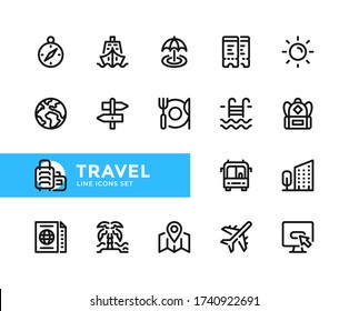 Travel vector line icons. Simple set of outline symbols, graphic design elements. Line icons