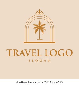 Travel vector logo design. Bohemian palm vector icon design.