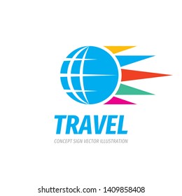 Travel - vector logo design. Globe with wings creative sign. Global network symbol.