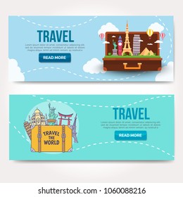 Travel vector logo design template. vacation or city sights icons.Travel banner.Modern flat design. Vector illustration. EPS 10.
