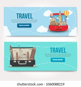 Travel vector logo design template. vacation or city sights icons.Travel banner.Modern flat design. Vector illustration. EPS 10.
