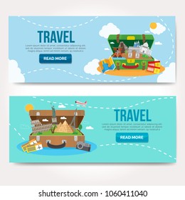 Travel vector logo design template. vacation or city sights icons.Travel banner.Modern flat design. Vector illustration. EPS 10.