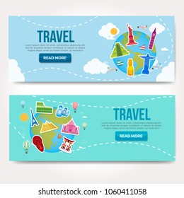 Travel vector logo design template. vacation or city sights icons.Travel banner.Modern flat design. Vector illustration. EPS 10.