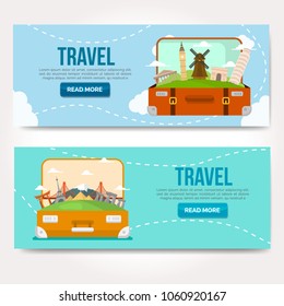 Travel vector logo design template. vacation or city sights icons.Travel banner.Modern flat design. Vector illustration. EPS 10.