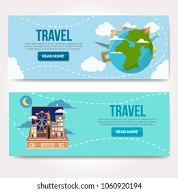 Travel vector logo design template. vacation or city sights icons.Travel banner.Modern flat design. Vector illustration. EPS 10.