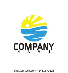 Travel vector logo design template. circle shape creative concept. Ocean Sea Waves, Sun shine Tourism icon.
