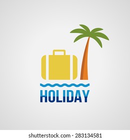 Travel vector logo design template. Palms, sun, sea vacation holidays icon.