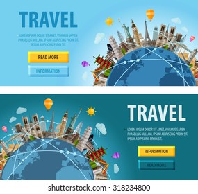 travel vector logo design template. vacation or city sights icons