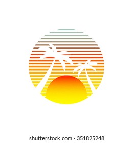 Travel vector logo design template. Palms, sun, sea vacation holidays icon.