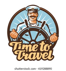 Travel Vector Logo. Journey Or Sailor, Ship Captain Icon