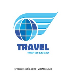 Travel - Vector Logo Template Concept Illustration. Globe With Wings Creative Sign. Design Element. 