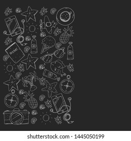 Travel vector pattern. Adventure, beach, tropical design.