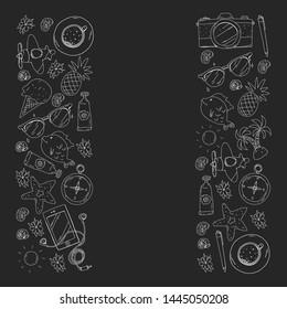 Travel vector pattern. Adventure, beach, tropical design.