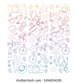 Travel vector pattern. Adventure, beach, tropical design.