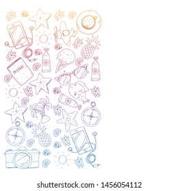 Travel vector pattern. Adventure, beach, tropical design.