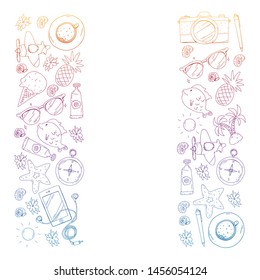 Travel vector pattern. Adventure, beach, tropical design.