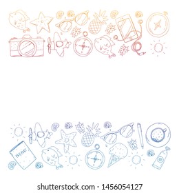 Travel vector pattern. Adventure, beach, tropical design.
